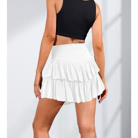 NWOT MiiVoo Women's High Waist Ruffle Flowy Mini Skirt Lined Short Skirt, M - Picture 2 of 6